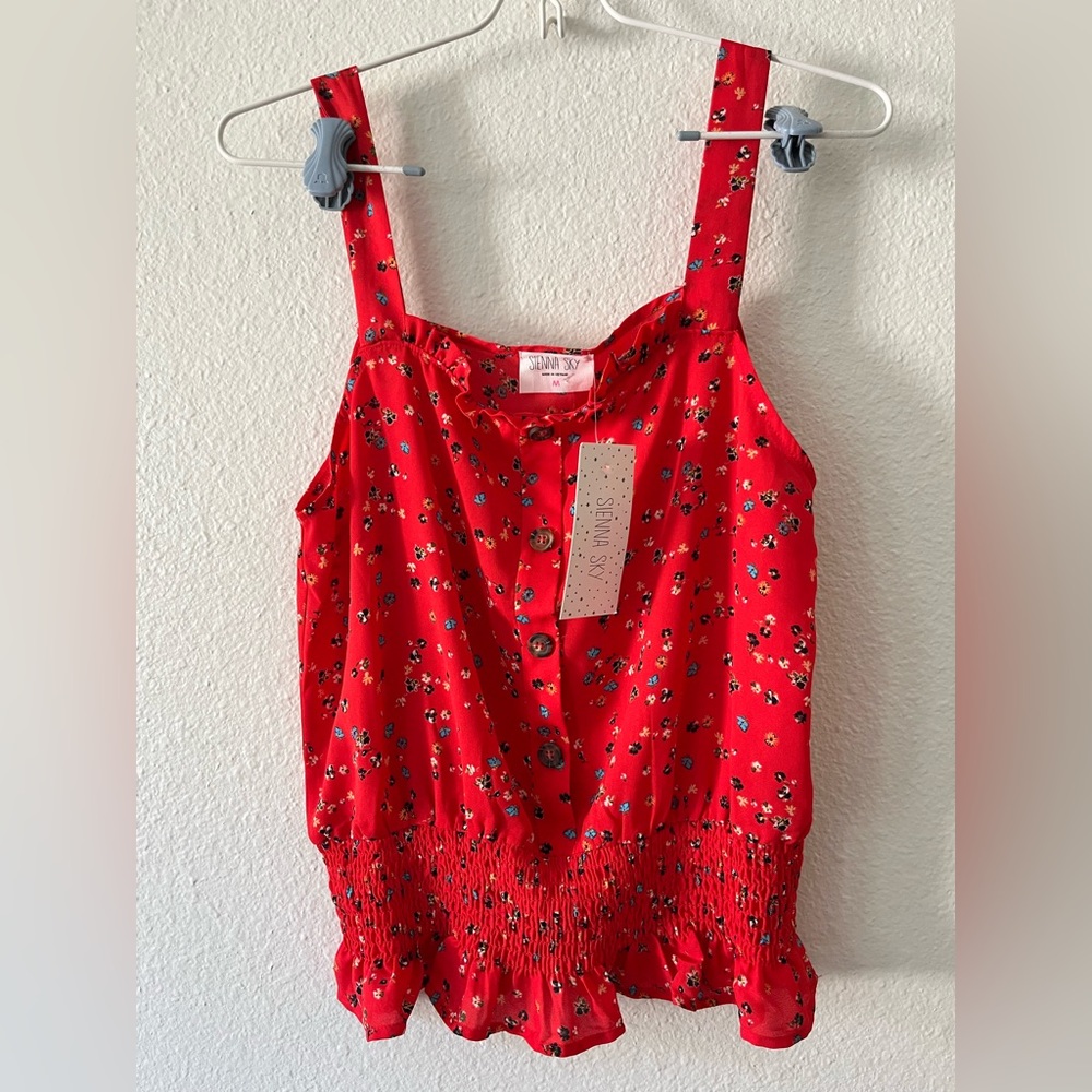 Sienna Sky top in burnt orange with print